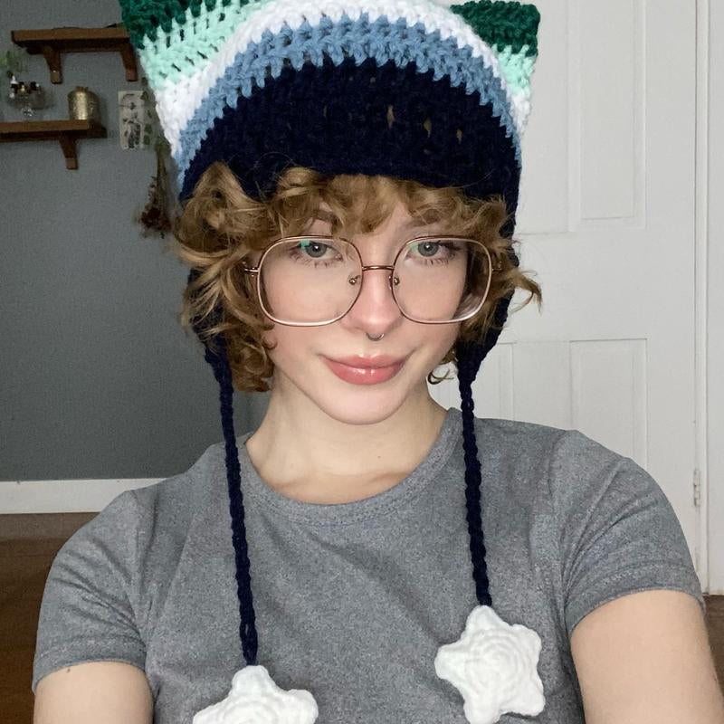 Pride Flag Inspired Crochet Cat Hats with Star Strings
