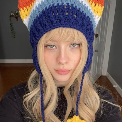 Pride Flag Inspired Crochet Cat Hats with Star Strings