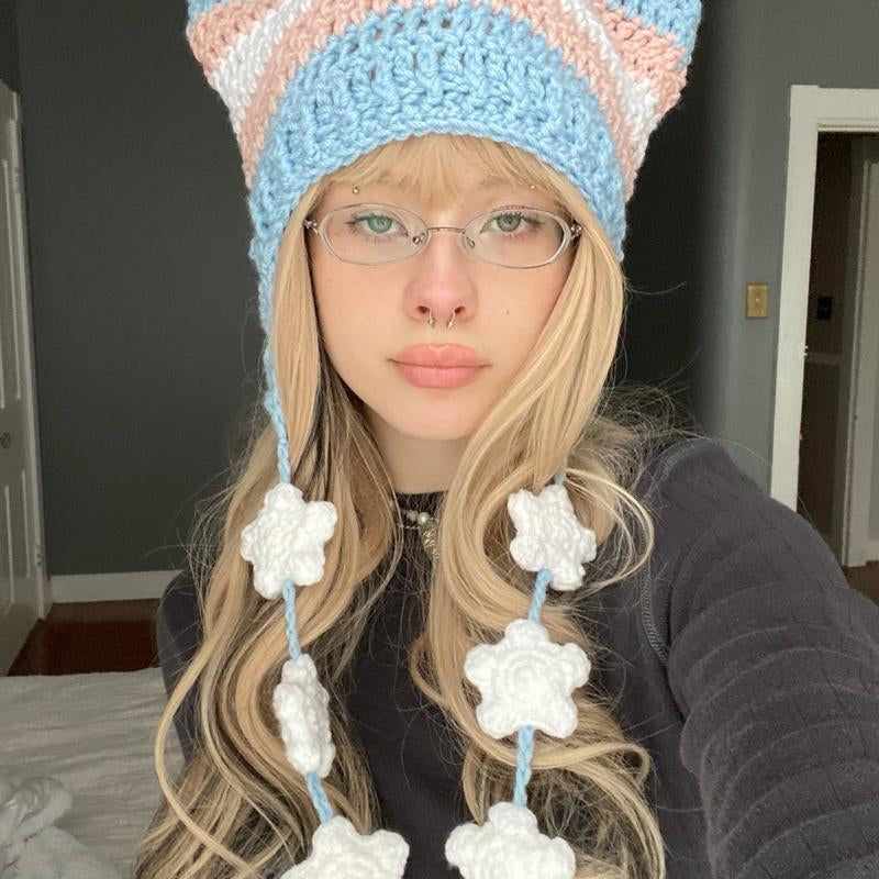 Pride Flag Inspired Crochet Cat Hats with Star Strings