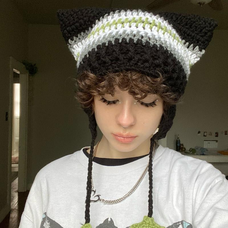 Pride Flag Inspired Crochet Cat Hats with Star Strings