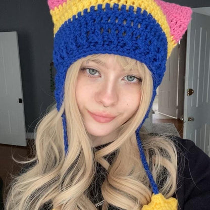 Pride Flag Inspired Crochet Cat Hats with Star Strings