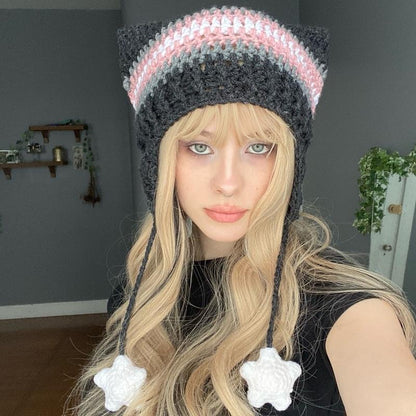 Pride Flag Inspired Crochet Cat Hats with Star Strings