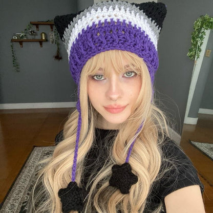 Pride Flag Inspired Crochet Cat Hats with Star Strings