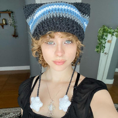 Pride Flag Inspired Crochet Cat Hats with Star Strings