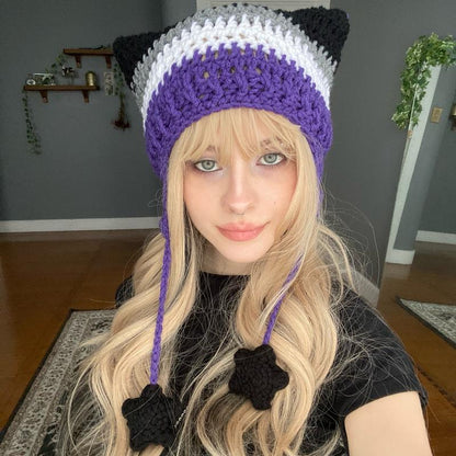 Pride Flag Inspired Crochet Cat Hats with Star Strings