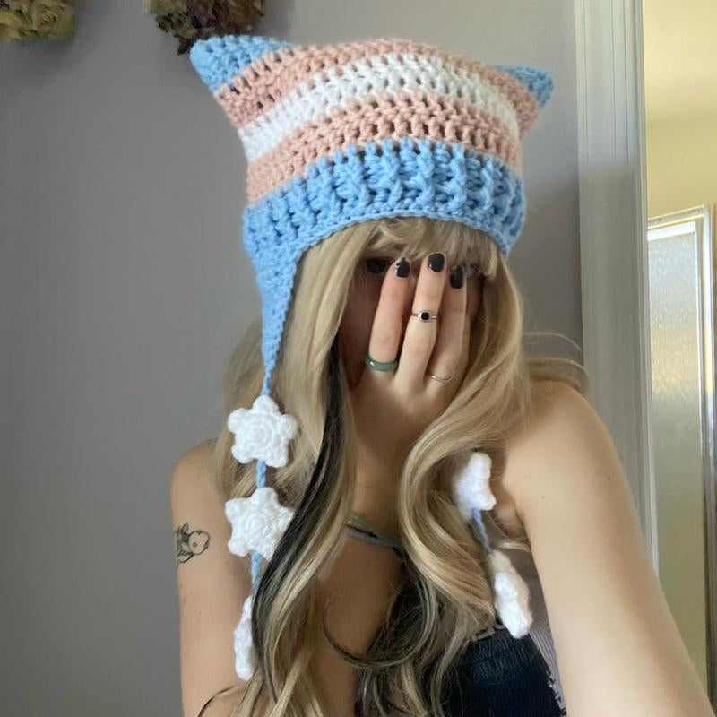 Pride Flag Inspired Crochet Cat Hats with Star Strings