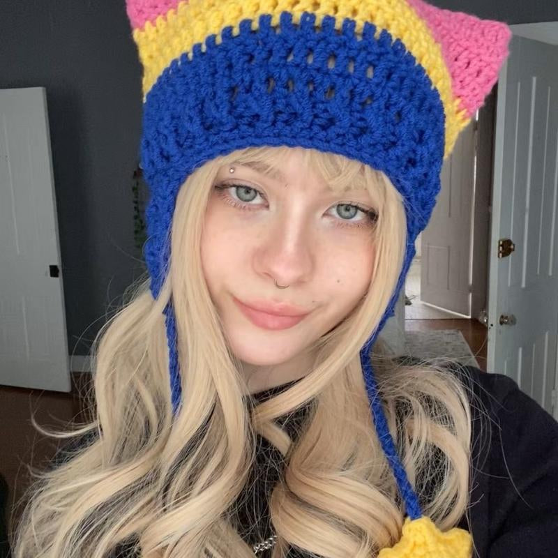 Pride Flag Inspired Crochet Cat Hats with Star Strings