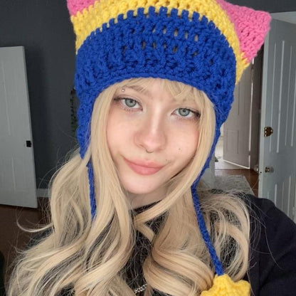 Pride Flag Inspired Crochet Cat Hats with Star Strings