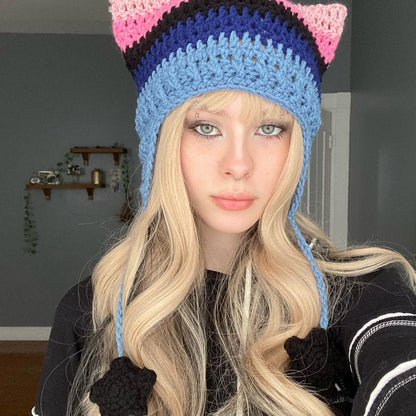 Pride Flag Inspired Crochet Cat Hats with Star Strings