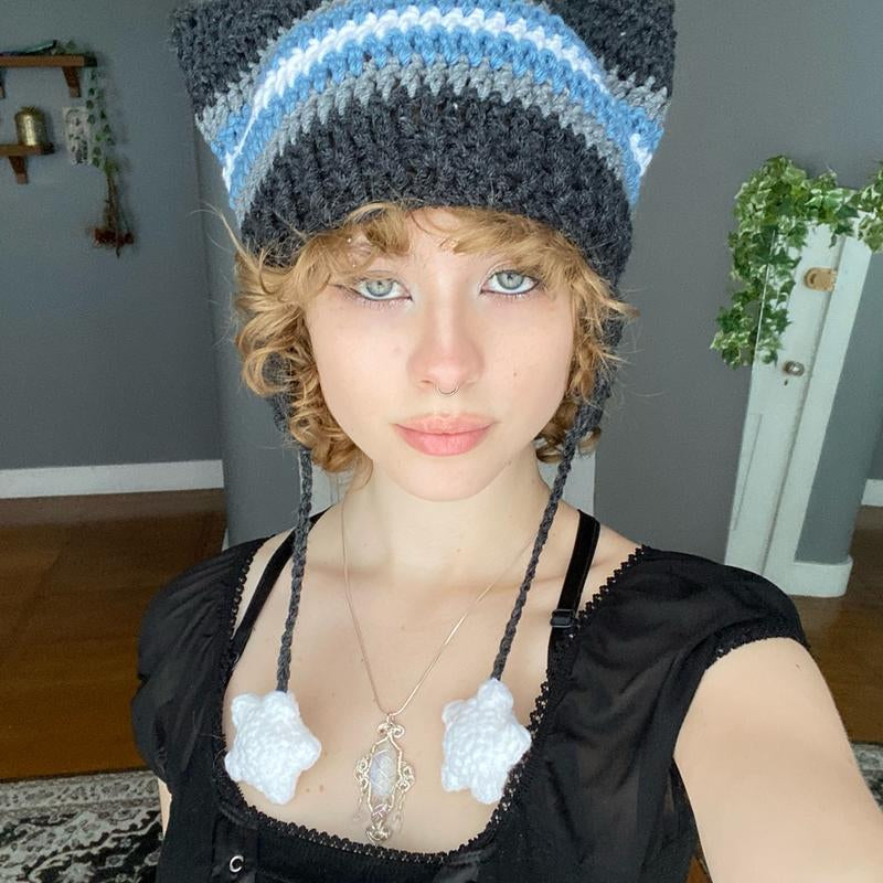 Pride Flag Inspired Crochet Cat Hats with Star Strings
